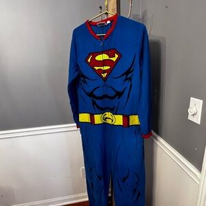 Superman Adult - Size Medium -Superhero Onesie Flannel Pajama blue caped Costume